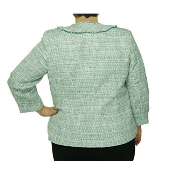 Kasper Tweed Blazer Jacket 10 Preppy Green White Gold Metallic Open Front - Picture 2 of 15